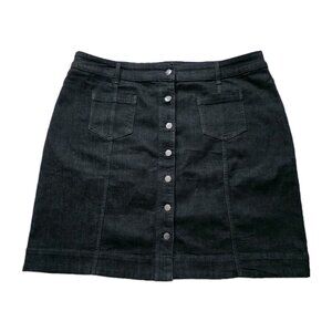 Chaps Denim Skirt Womens 20W Black Button Front Pockets Stretch Grunge Plus Size
